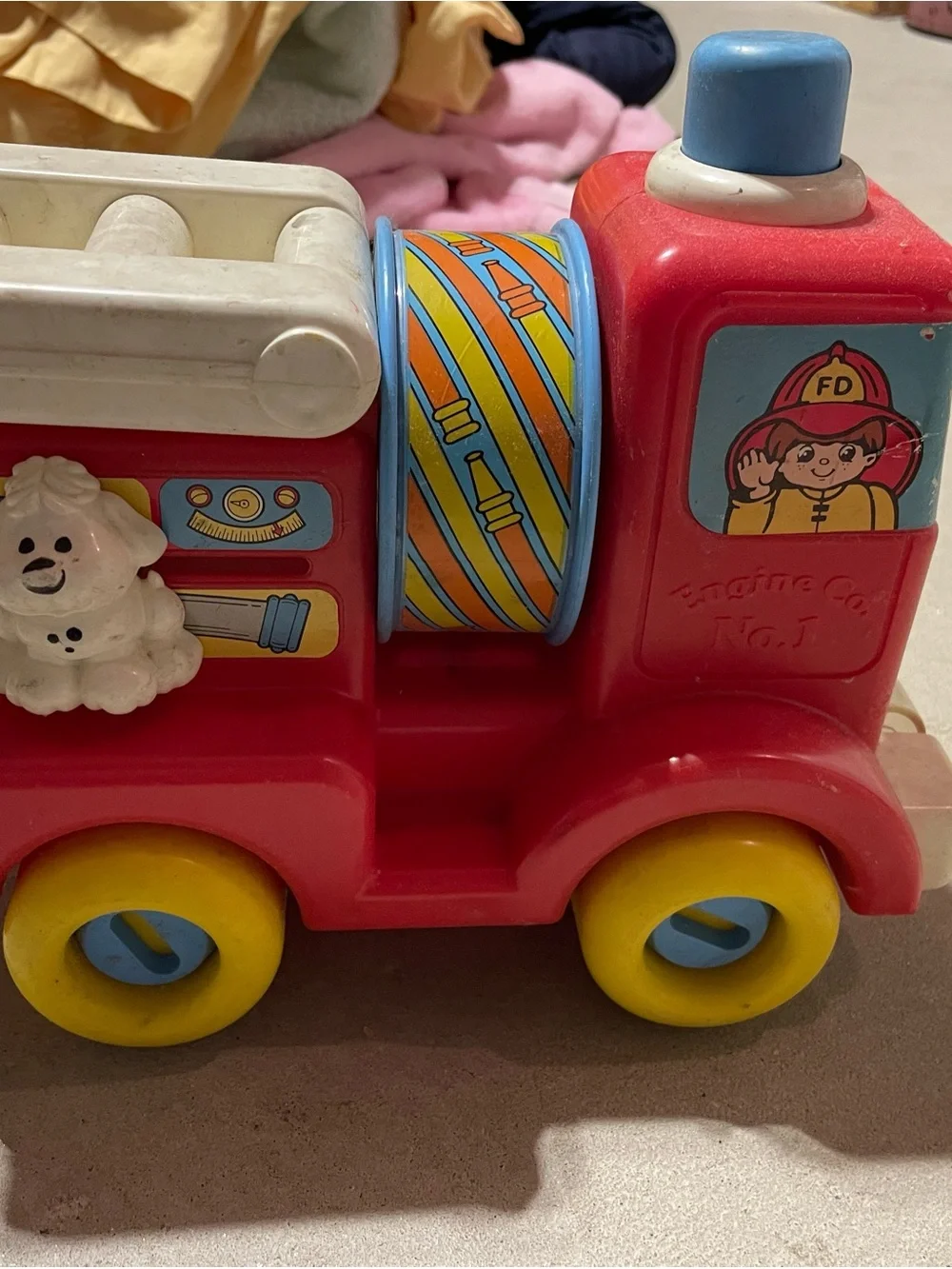 Red and Blue Fire Engine Push Toy with Rattle Beads